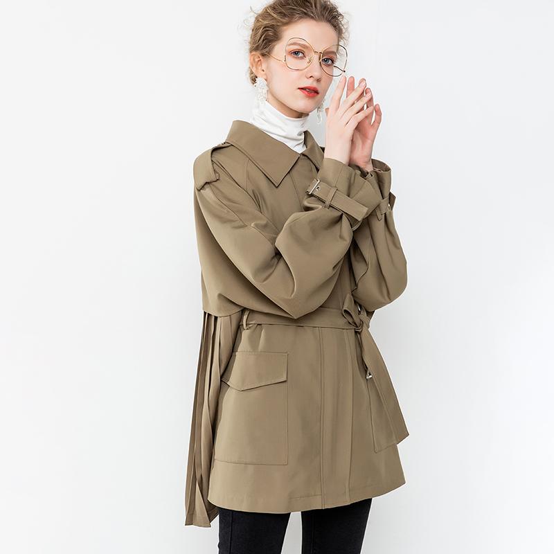 

Women's Trench Coats Pleated Belt Waist Mid-length Windbreaker 2021 Spring And Autumn British Temperament Slim Coat Clothing, Tan;black