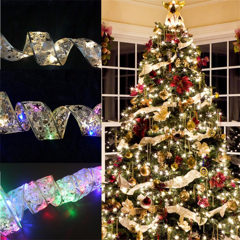 

Christmas Decorations Decoration LED Ribbon Lights Tree Ornaments DIY Lace Bows String Navidad Home Decors Year 2022