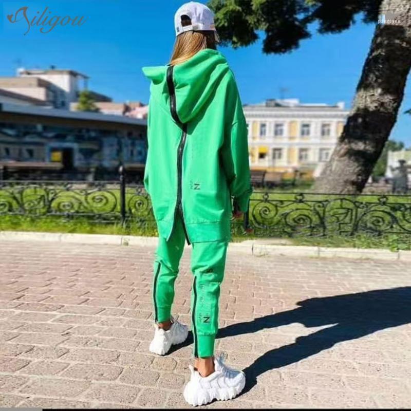 

Ailigou 2021 Women's Loose Letters Sports Set Casual Zipper Long Sleeve Hooded Collar Sweater & Pants Two-piece Set1, Gray