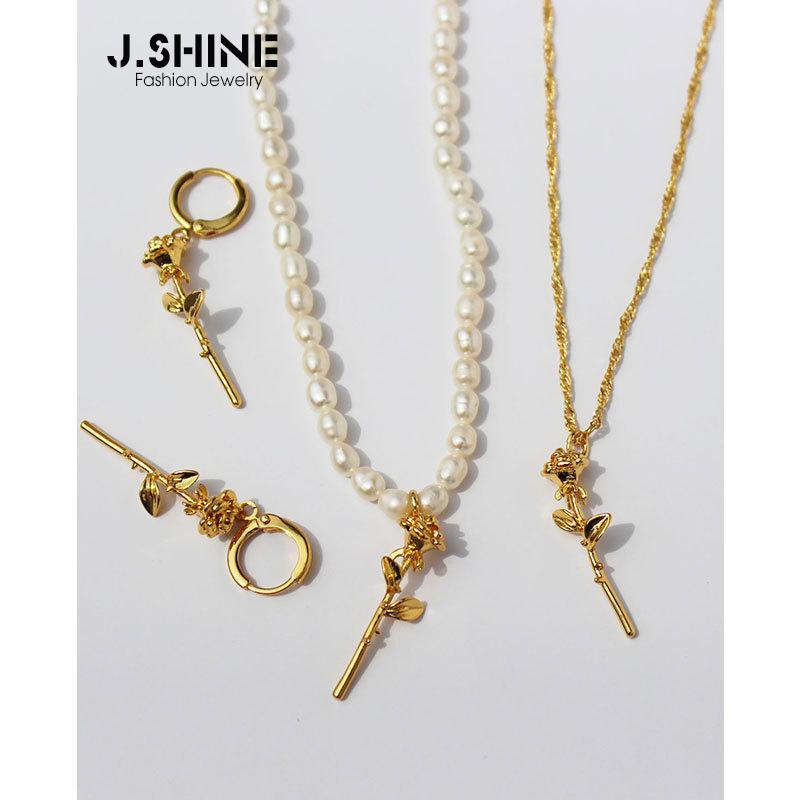 

Pendant Necklaces JShine Natural Freshwater Pearl French Style Rose Flower Clavicle Chain Fashion Jewelry Party Gifts, Silver