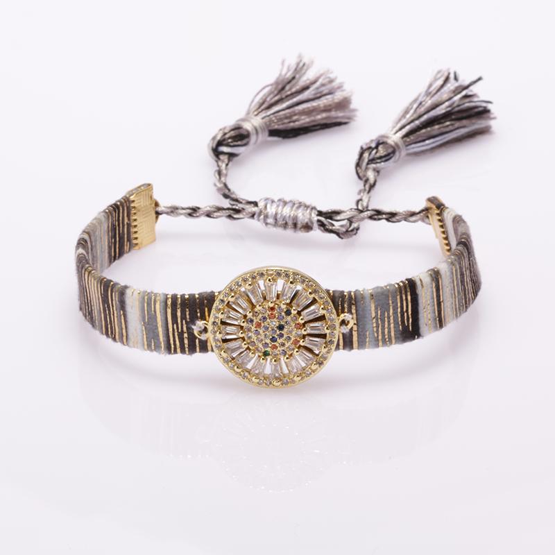 

Charm Bracelets Rainbow Cz Stamen White Rectangle Glass Flower Bead Bohemia Silk Wristband Adjustable Gold Bracelet For Woman Gift Her