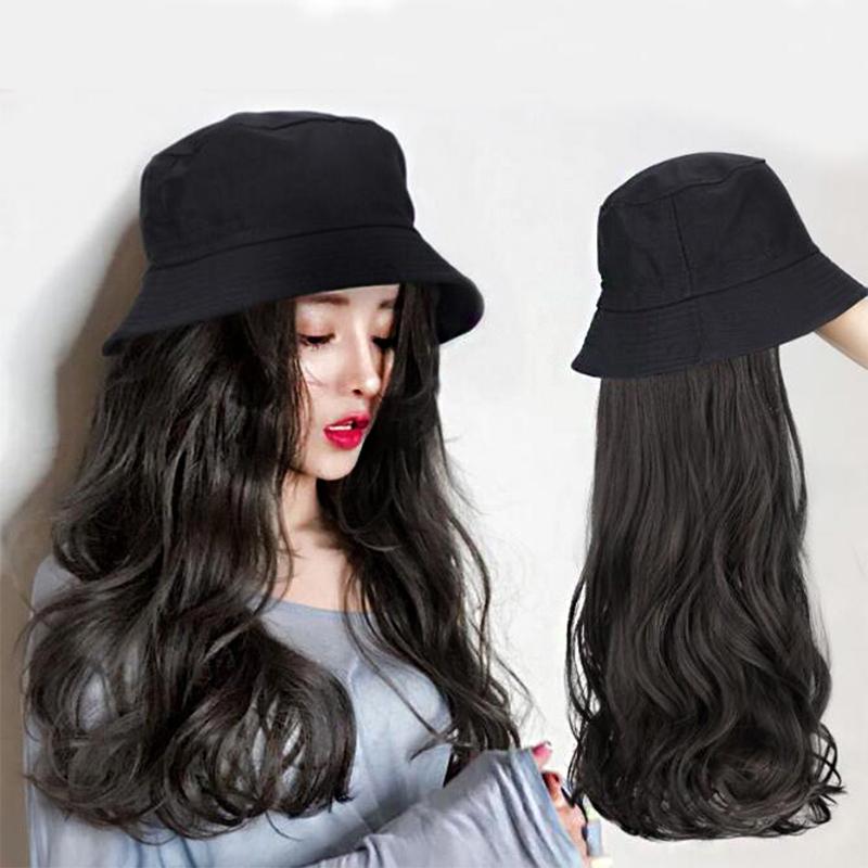 

Wide Brim Hats Wig Long Hair Female Hat Curly Big Net Red Panama Fashion Full Headgear Style Cover Bucket, A5