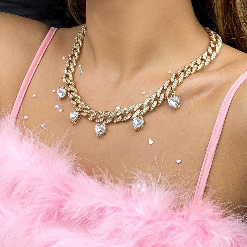 

Pendant Necklaces Find Me Vintage Rhinestone Clavicle Chain Necklace Bar Buckle Heart Shaped Tassel Fashion Women Jewelry, Silver