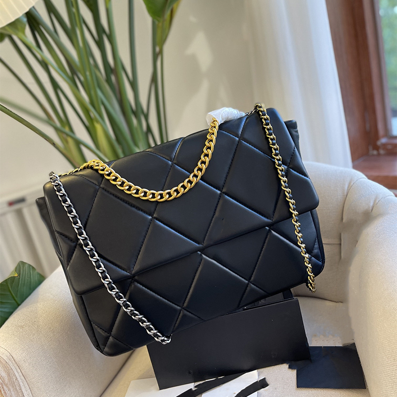 

High End Classic Brand French Shoulder Bags Flip Cover Chain Genuine Leather Fashion Designer Handbags High Capacity Outdoor Quilt Sacoche Luxury Cross Body Bag, Black small 22cm