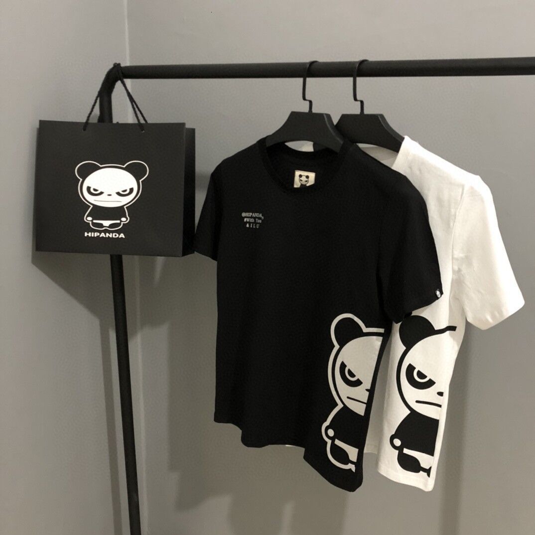 

t shirt 2021 summer hello panda silver printing half face high street fashion brand for men and women, White;black