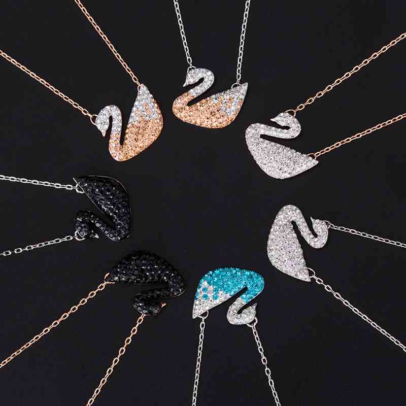 Shijia S925 Sterling Silver Black Swan necklace for women&#039;s gradual blue white micro inlaid back clavicle chain-image-710414037