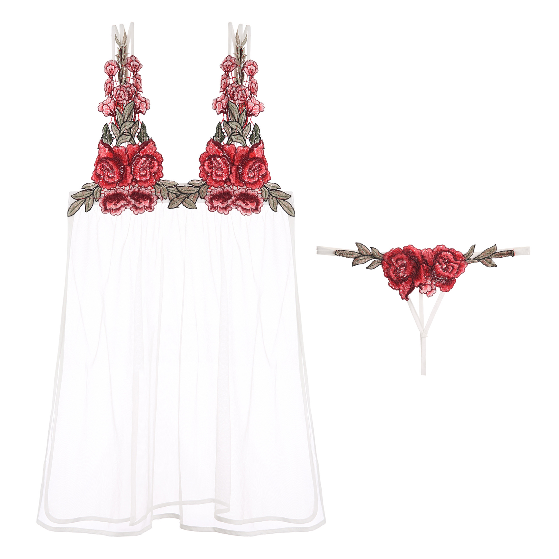 

Sexy ingerie Nightgowns Women Nightwear Underwear ace Embroidery G String Sing Seepwear Young Gir Night Dress Nightgown, Black