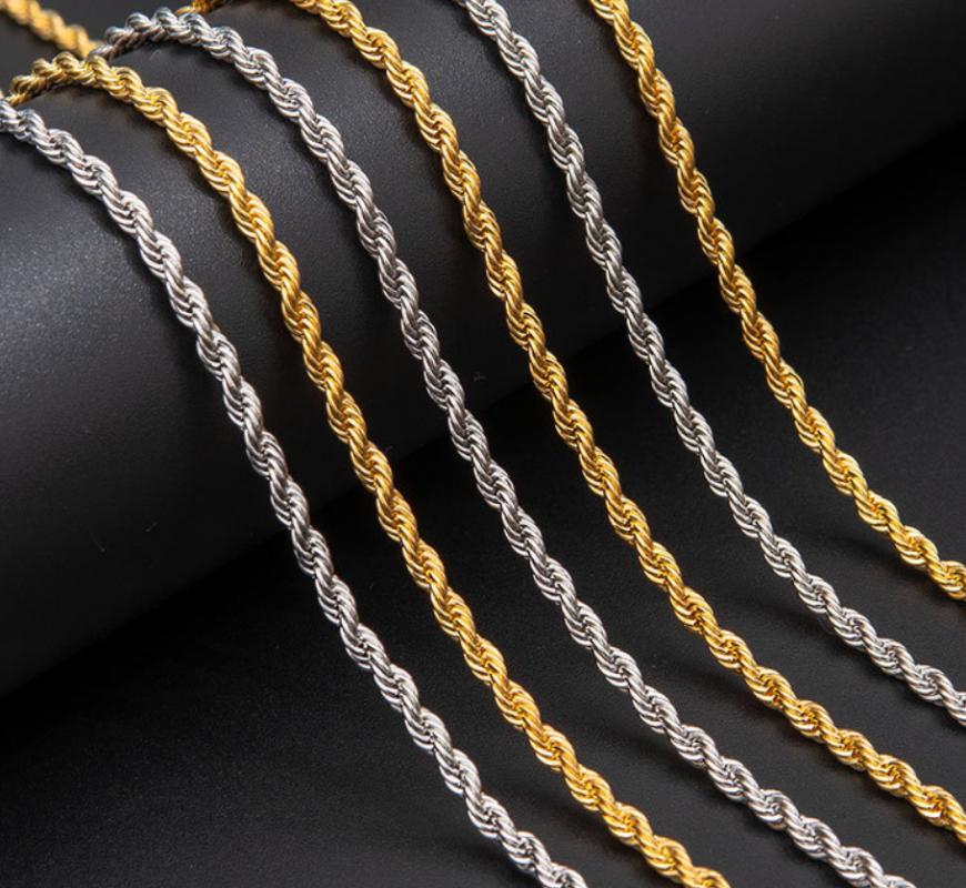 

2/3/6mm Rope Chain 316L Stainless Steel Cool Mens Polishing Biker Necklace Chains