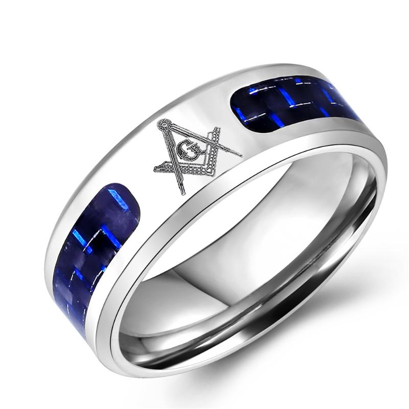 

Wedding Rings Masonic Men Ring Stainless Steel & Carbon Fiber Punk Jewelry