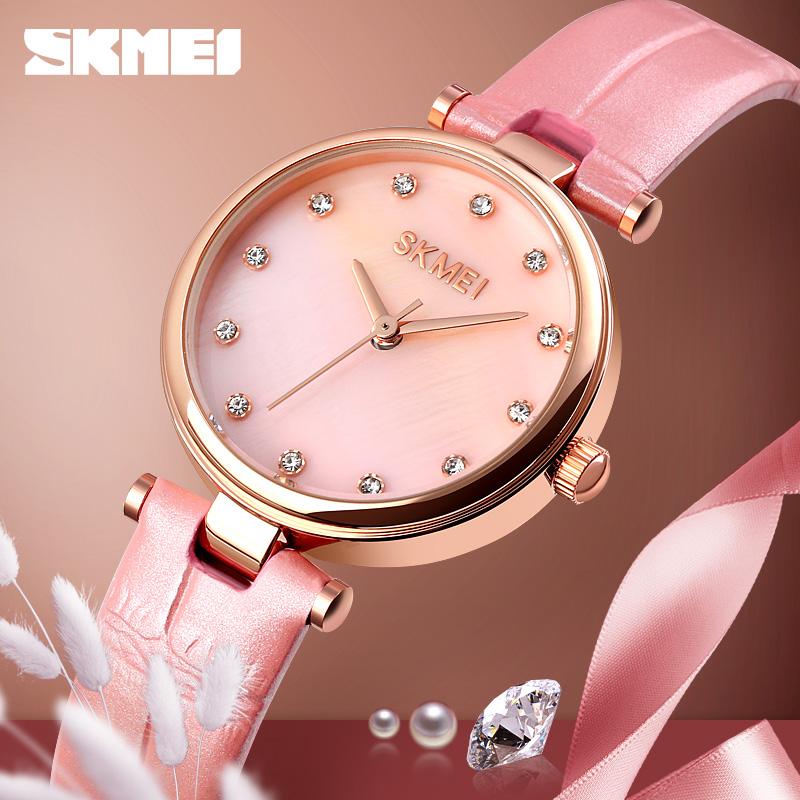 

Wristwatches SKMEI 1777 Women Quartz Watch Fashion Simple Design Casual Style Waterproof Leather Strap Female Ladies Wristwatch, Brown
