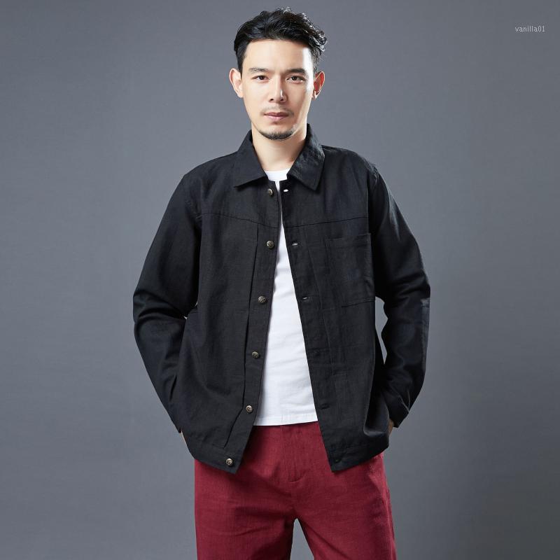

Men's Jackets Men Cotton Linen Solid Color Casual Jacket Overcoat Male Retro Fashion Spring Autumn Loose Coat Outerwear, Black