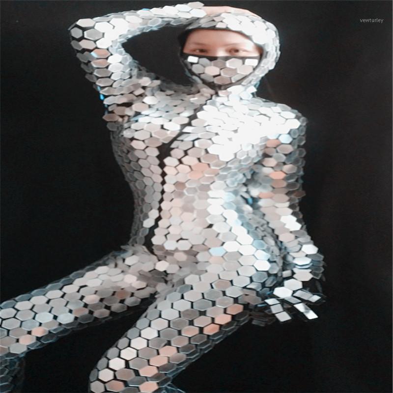 

Party Decoration P18 Dance Stage Wears Silver Mirror Costumes Singer Perform Bodysuit Bar Outfits Ds Clothes Women Ktv