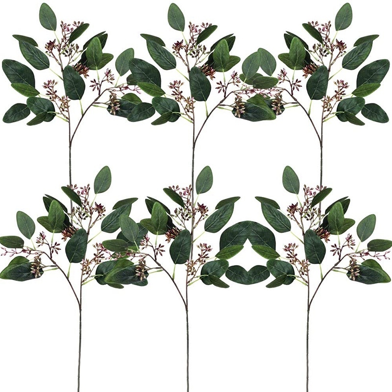 

6 Pcs Faux Seeded Eucalyptus Spray Greenery Artificial Leaf Green Spring Stems for Floral Arrangements