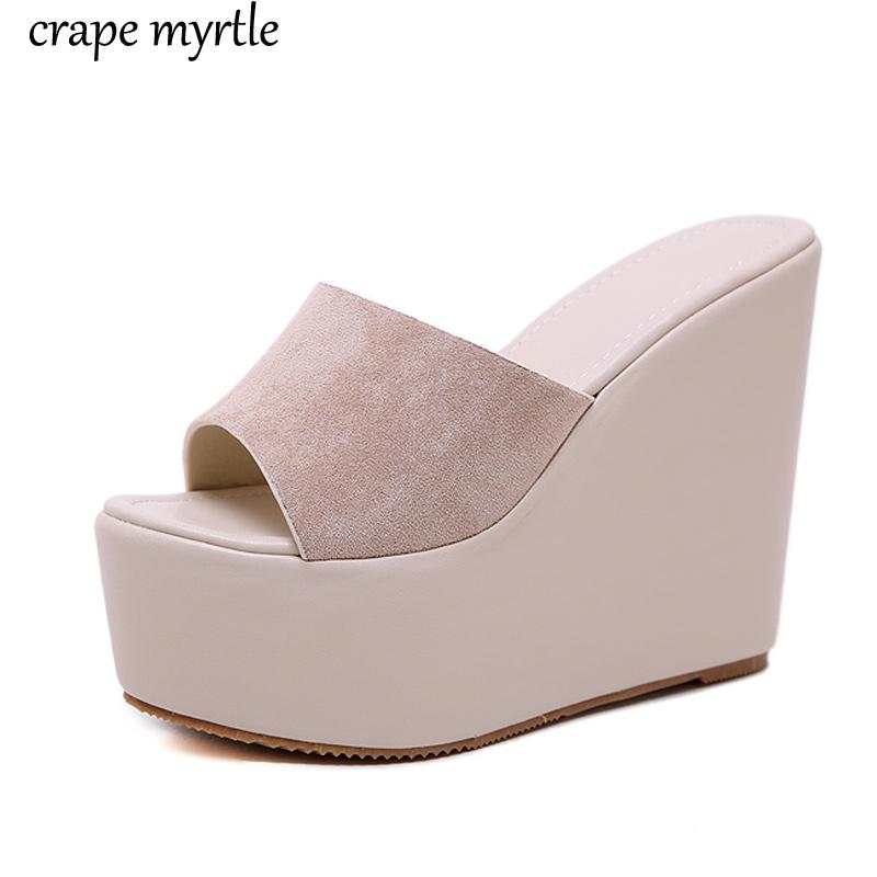 

Slippers Women Sandals 2021 Summer Leather Peep Toe Shoes Woman Flip Flops Wedges Fashion Platform Female Slides Ladies ShoesYMA811, Black