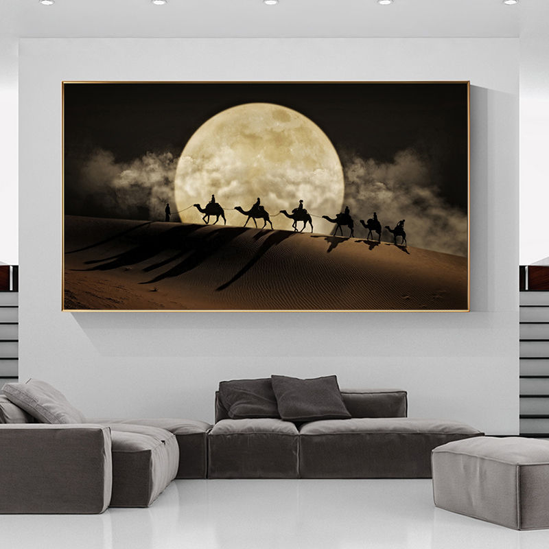

Camel In The Desert Landscape Canvas Painting Desert Wall Art Posters and Prints Canvas Art Moon Night Scene Pictures Home Decor
