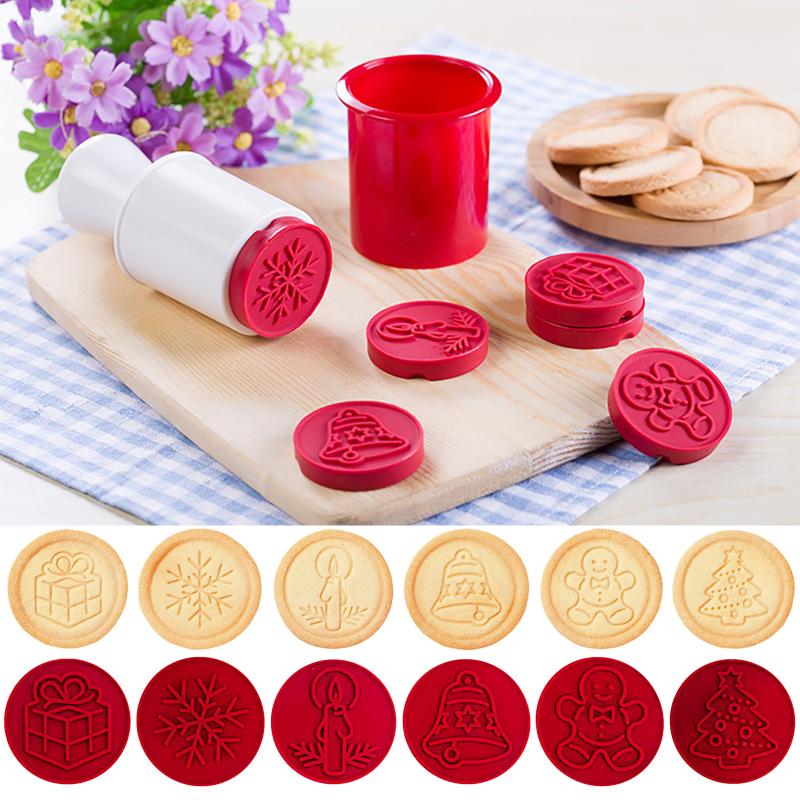 

Baking Moulds DIY Biscuit Cutter Christmas Tree Deer Decor Tool Stamp Set High Heat Resistant Hygienic One Piece Mold