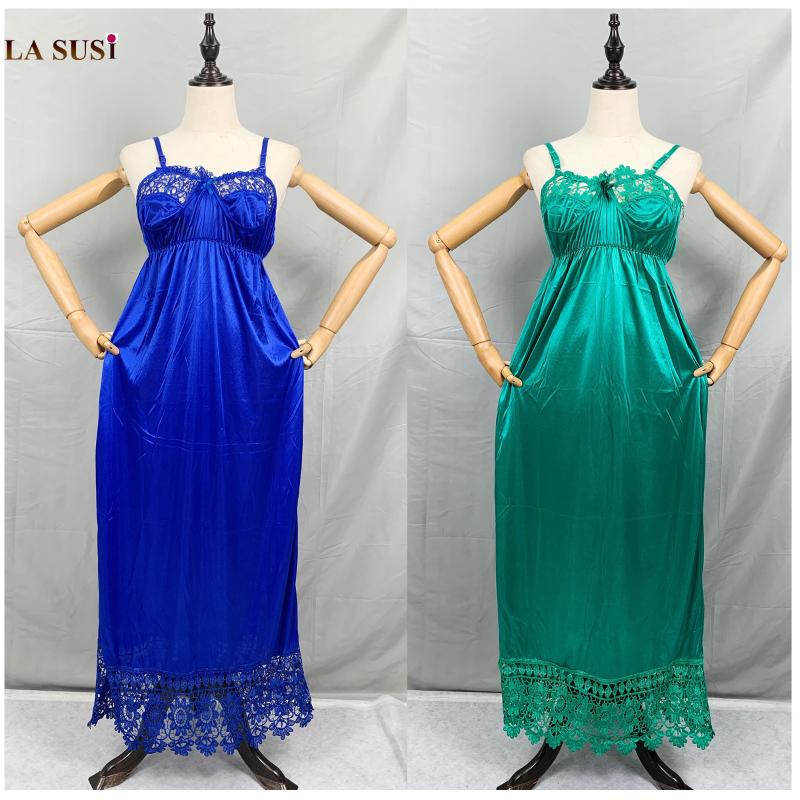 

Ethnic Clothing Fashion Women Long Satin Sexy Lace Nightwear Loose Skirt Silk Sleepwear Condole Belt Night Wear Dress Gown