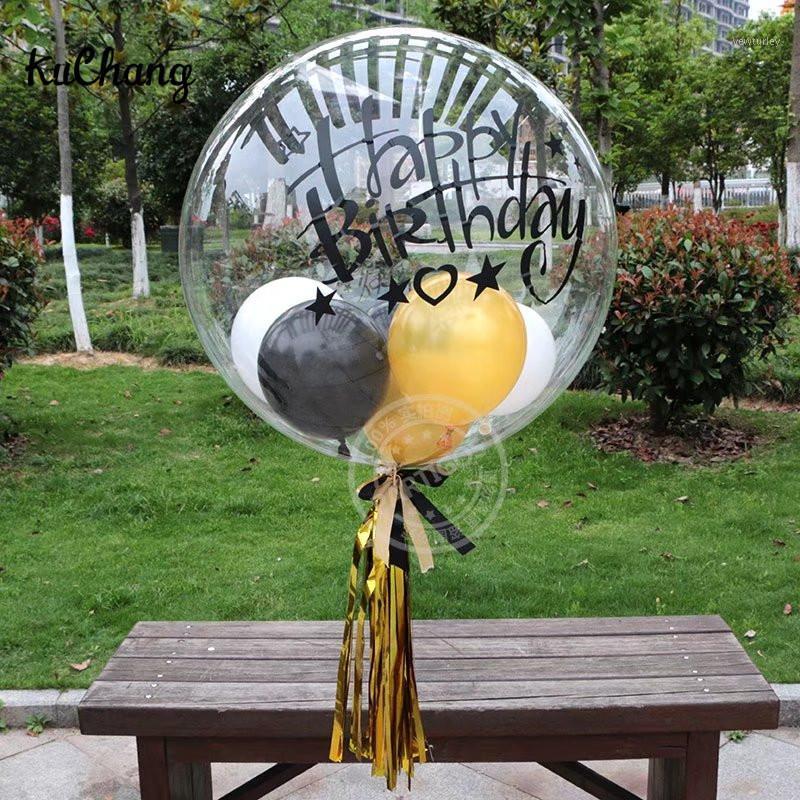 

Party Decoration 9pcs/lot 18 Inch No Wrinkle Transparent Helium Balloon+paper Tassel+Happy Birthday Sticker Baby Adult Gift Decor