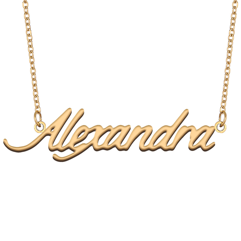 Alexandra Name Necklace Pendant for Women Girls Birthday Gift Custom Nameplate Children Friends Jewelry 18k Gold Plated Stainless Steel-image-523849532