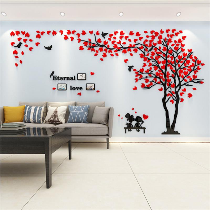 

Wall Stickers DIY Large Home Decoration Mirror Wallpaper Tree Sweet Couple Acrylic Po Art TV Background Living Room