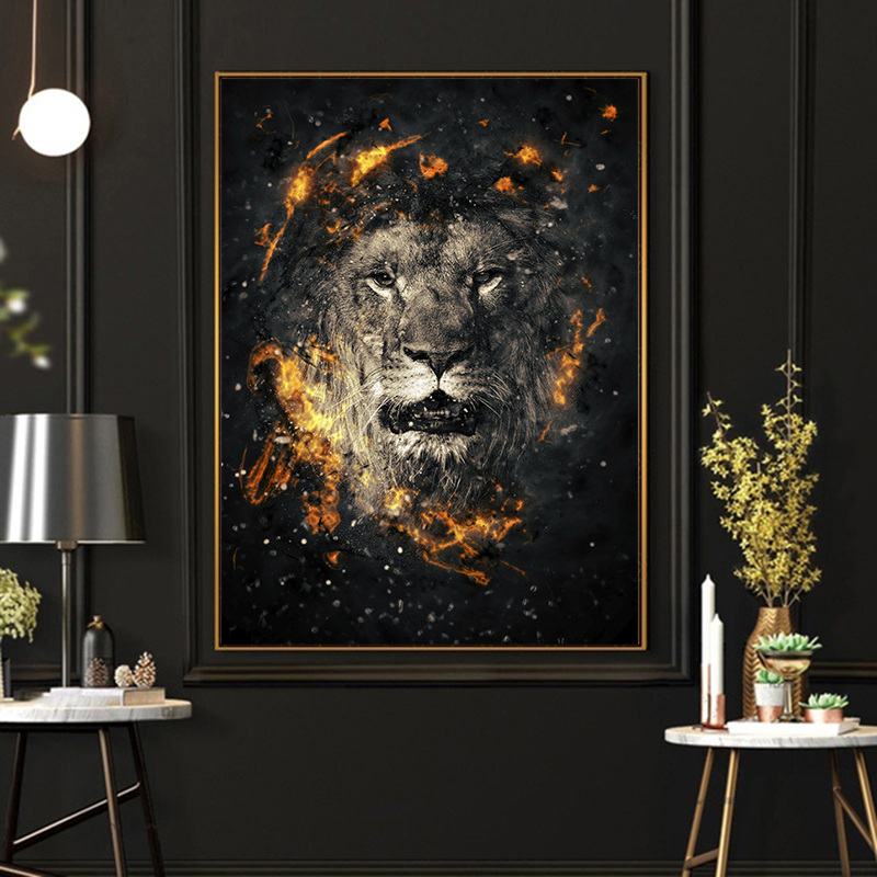 

Modern Abstract Flame Lion Animal Art Posters and Prints Canvas Paintings Wall Art Pictures for Living Room Home Decoration Cuadros (No Frame)