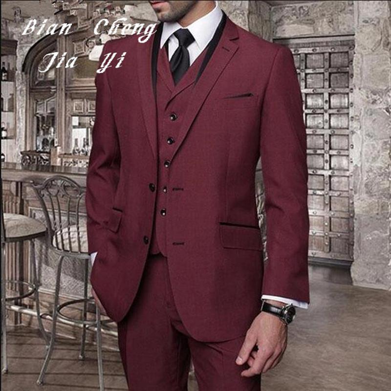 

Men's Suits & Blazers Fashion Wine Red Formal Men Suit Slim Fit Mens Bespoke Groom Tuxedo Blazer For Wedding Prom Jacket Pants With Vest 3Pc, As picture
