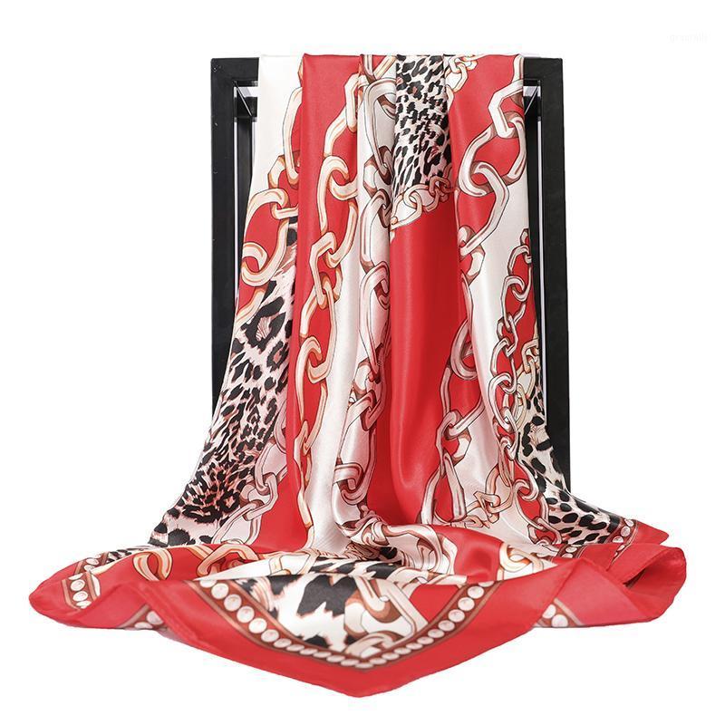 

Fashion Leopard Scarf Women Silk Shawl Print Satin Hijab Female Bandana 90*90cm Square Shawls Ladies Scarves, Blue;gray