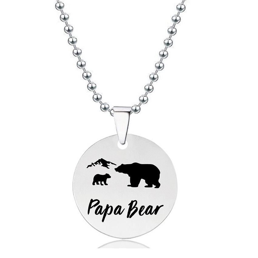 

Father Stainless Steel Coin Pendant Papa Bear Necklace Animal Pattern Dog Tag Necklaces Chains for Women Children Fashion Jewelry Will and Sandy