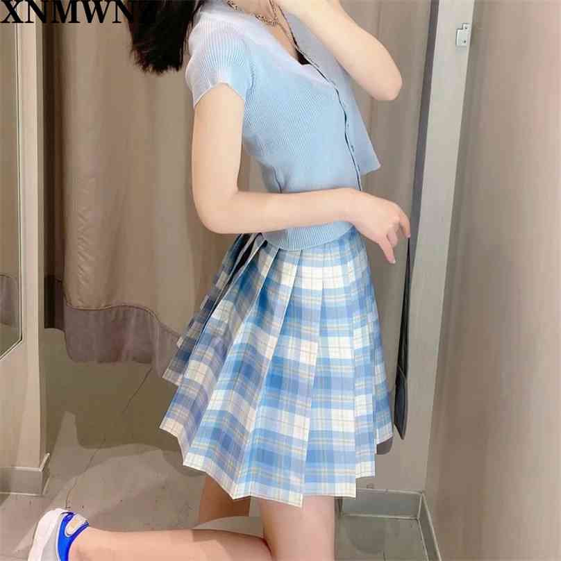 

Korean Style Harajuku Women Fashion Mini Pleated Skirts Casual Loose Plaid A-Line High Waist kawaii skirt 210520, Royal blue