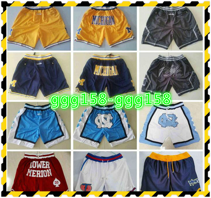 

Just Don Basketball Short North Carolina Tar Heels University of Michigan Wolverines Shorts Lower Merion High School Pant Space Jam Tune, Black