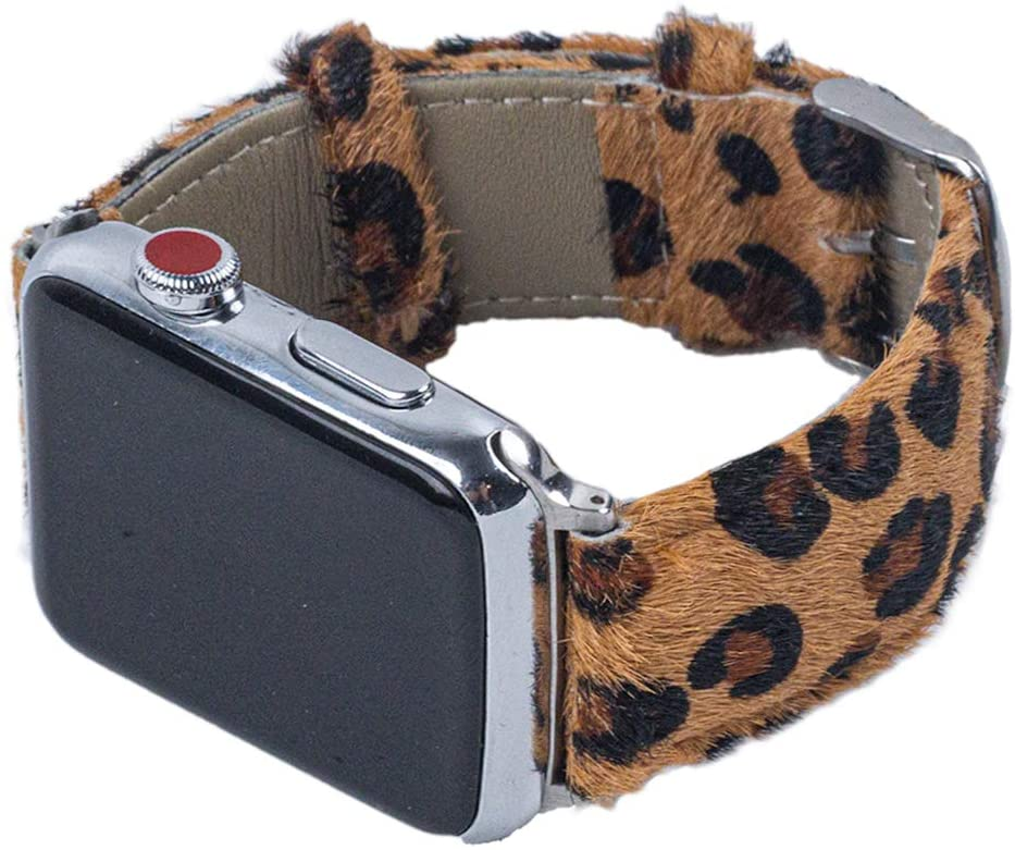 

Trend Plush Leopard Printed Strap, Genuine Leather Horsehair Replacement Band for iphone Watch 38/40/42/44mm available
