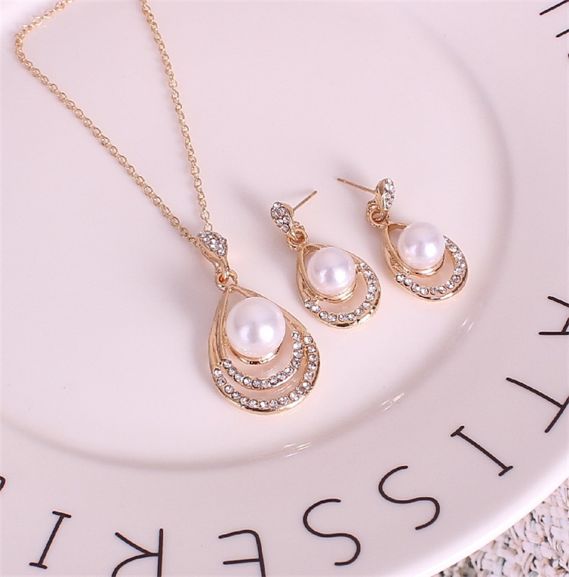 

Fashion Pearl Earrings Jewelry set Women wedding Crystal Drip shape Pendant Silver Necklaces Dangle Earring For Ladies Bride engagement Gift 304 G2