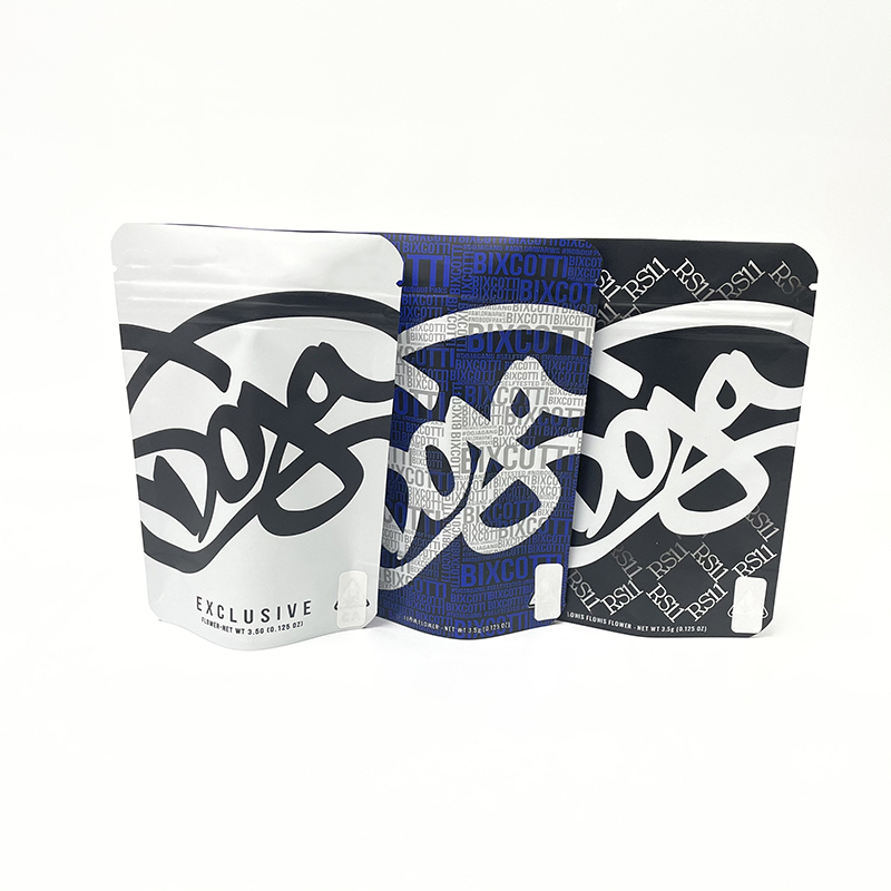 

Doja 3.5G Dry herb flower smell proof mylar bag Stand Pouch Resealable Matt surface packaging bags