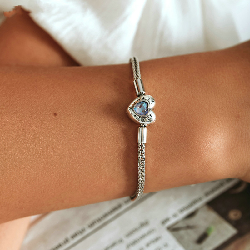 

2022Heart 925 Sterling Silver Basic Stone Engraving Charm Chain Bracelets Forever Love Handmade Women