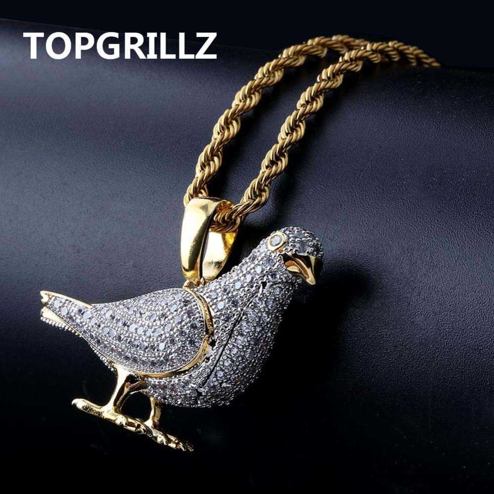 

TOPGRILLZ New Style Iced Out Gold Color Plated Two Tone Micro Pave Zircon Pigeon Pendant Necklace Hip Hop Jewelry for Men Women X0707