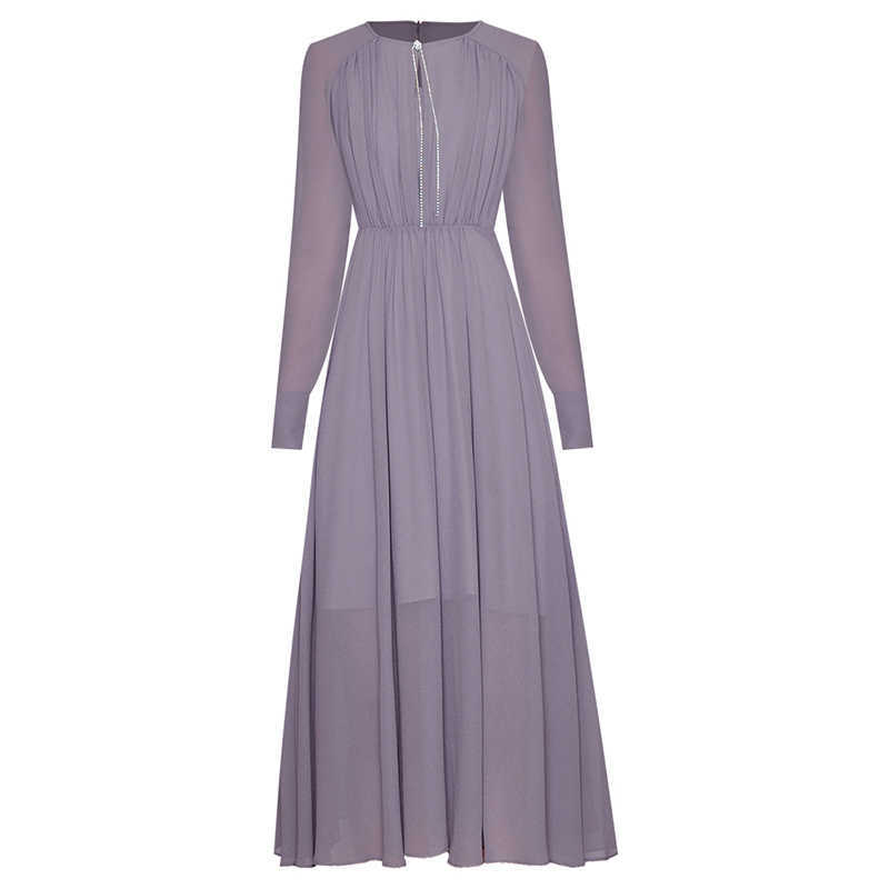 

EXCELLENT QUALITY est O-Neck Long Sleeve Metal Chain Split Chiffon Dress 210526, Lavender