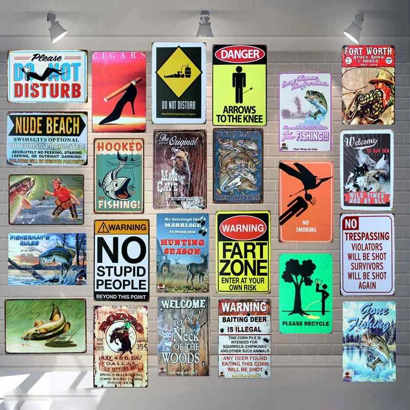 

Fishing Warning Sign Plaque Metal Vintage Animal Protection Tin Sign For Wall Poster Bar Art Home Decor Cuadros Wall Art Picture
