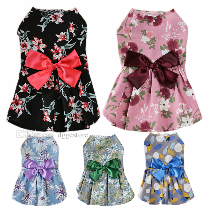 

Dog Summer Dress with Bow Sublimation Printing Dog Apparel Elegant Floral Ribbon Pet Princess Dresses Pets Sundress Puppy Skirt for Small Girl Dogs Wholesale A308, As follows