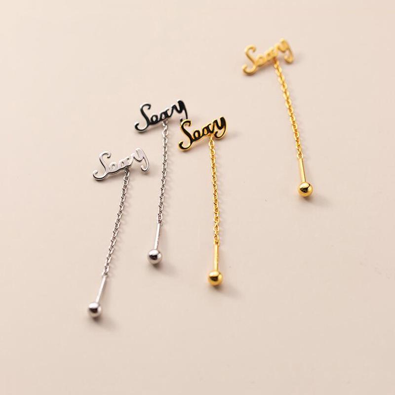 

Dangle & Chandelier INZAReal 925 Sterling Silver Letter Bead Chain Tassel Drop Earrings For Fashion Women Party Punk Fine Jewelry Accessorie
