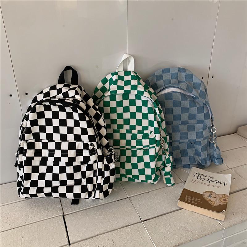 

Backpack Checkerboard For Men And Women Outdoor Sports Student Girls Book School Bag Fashion Plaid Female Travel Shoulder Bags, Beige