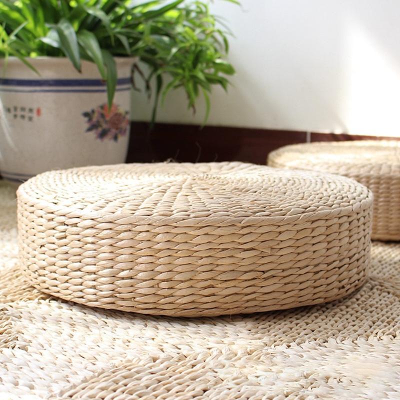 

Cushion/Decorative Pillow Hand Woven Round Sitting Cushion Japanese Tatami Floor Natural Cattail Mat Room Straw Padded Multifunction Indoor, 30x6cm