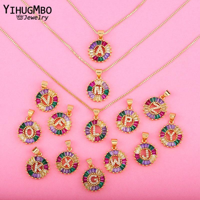 

Pendant Necklaces YIHUGMBO Luxury Zirconia Letter Pendants For Women DIY Name Jewelry Wedding Round Boho Rainbow Statement Necklace, Silver