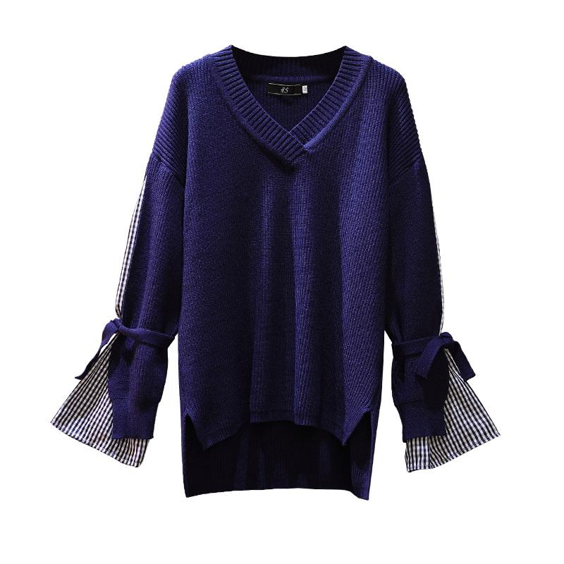 

Women's Sweaters 5xl Plus Big Size Latest Women Spring Autumn Winter 2021 Feminina V-neck Thin Knitting Female A5378, Dark blue