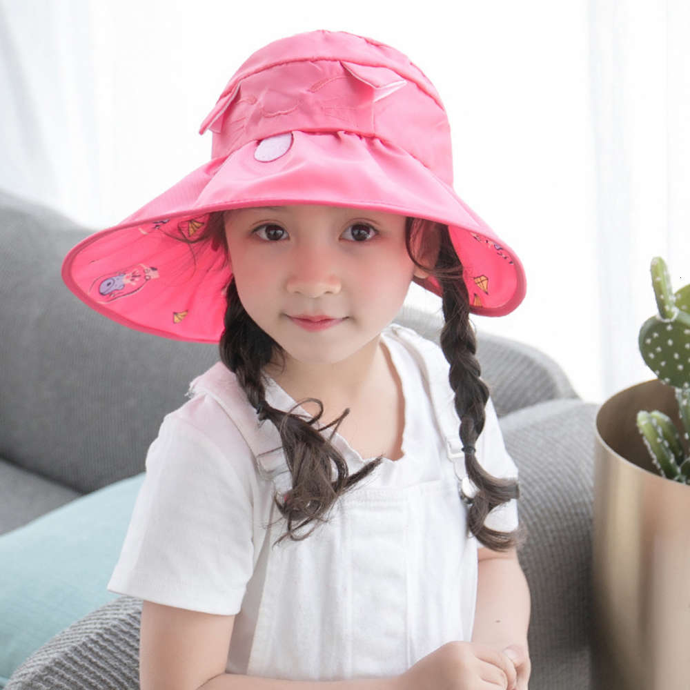 

Summer double sided Baby Sun cartoon top cat children's Hat, Yellow