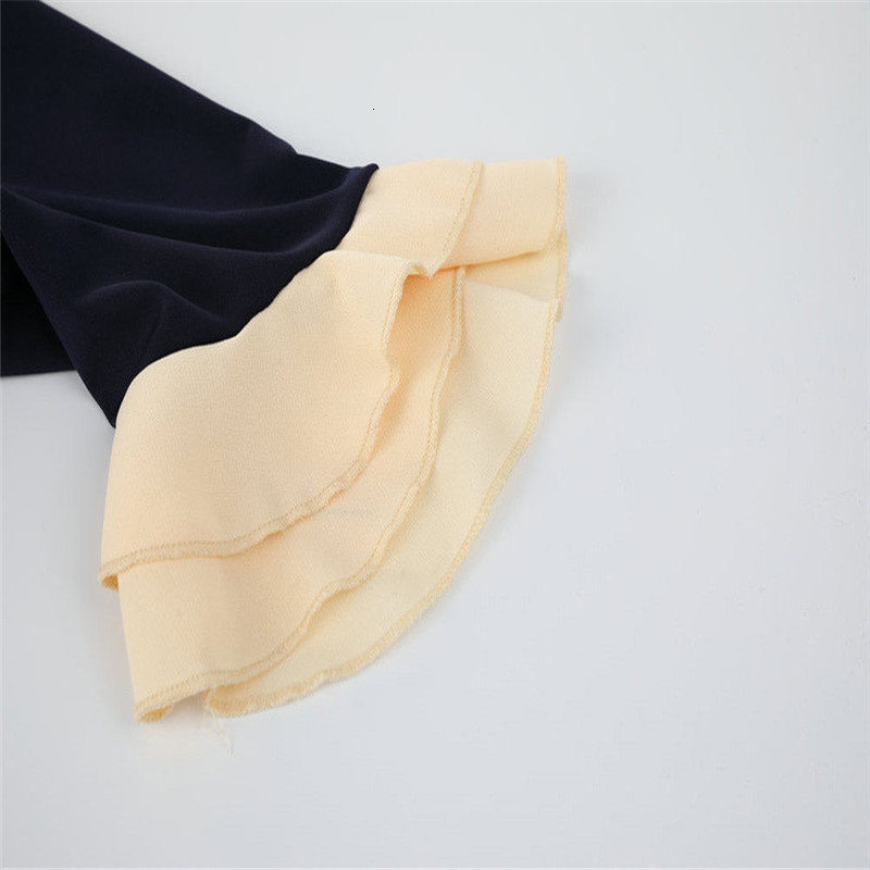 

Casual Dresses Fashion-Trendy Women dress round neck Half sleeve Ruffle Polyester Bow casual Geometry slim Splicing one pieces Q8S, As pics
