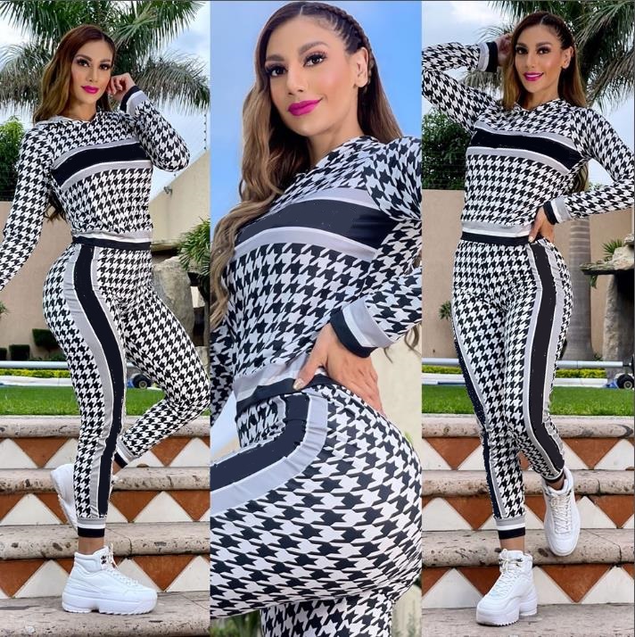 

Fashion two piece sets womens tracksuits printed hooded pullover sweatshirt tops and pants female outfits designer sport suits casual jogging suit, Black