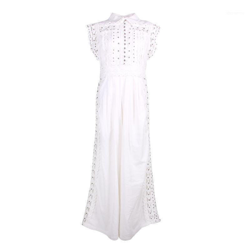 

Women' Jumpsuits & Rompers Women Sexy Sleeveless Casual Sashes Lace Wide Leg Pants Playsuits Overalls, White