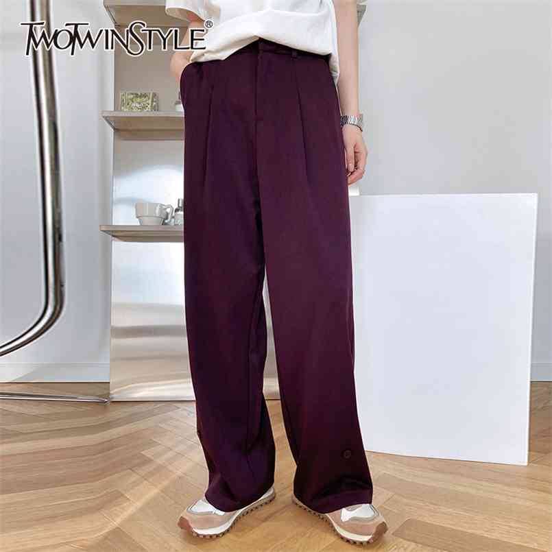 

Black Straight Trouser For Women High Waist Casual Solid Wide Leg Pants Female Fashion Clothing Spring 210521, Purple