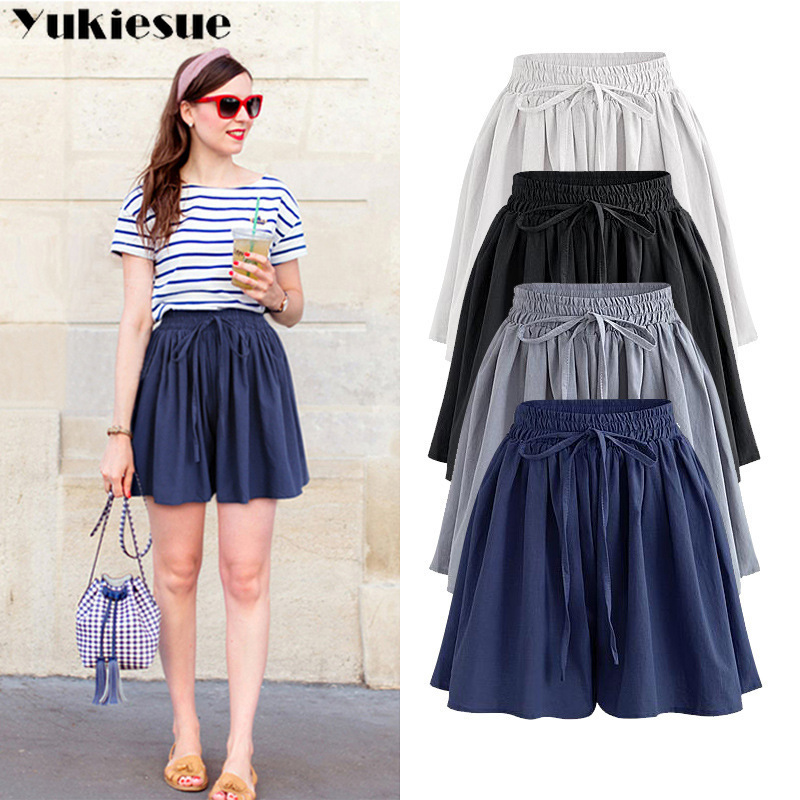 

Shorts Women Solid Color High Wide Leg chiffon Harajuku Clothes Womens Summer Elastic Girl Short Student Elegant Plus size 210518, Gray