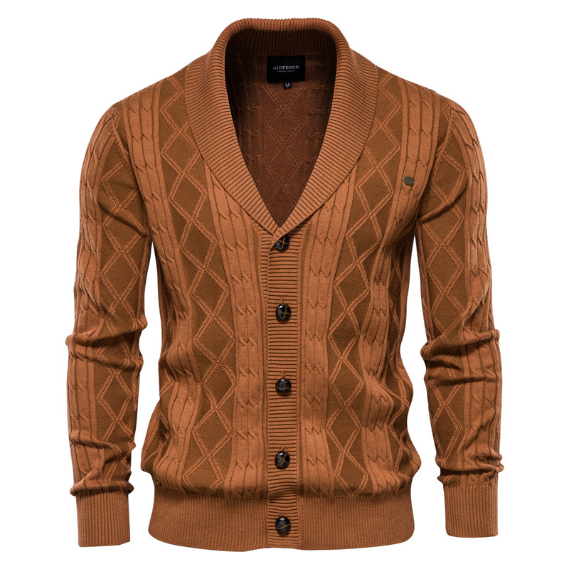 

Men's Sweater Classic Autumn Winter Warm Fashion Pure Color Cotton Pullover Male Knitwear Clothes, Khaki